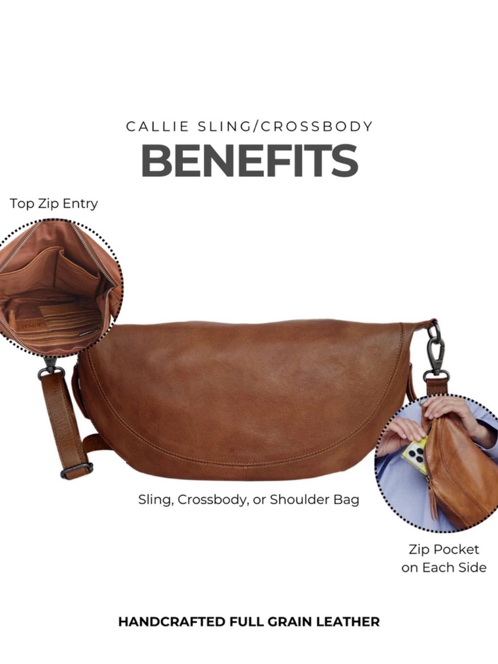Latico Callie Cognac Tan Leather Hobo Bag - Versatile Everyday Shoulder Bag - Picture 2 of 14